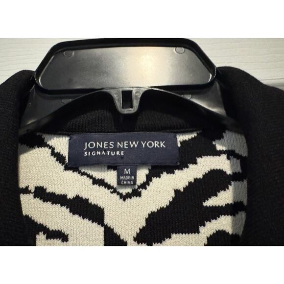 Women’s Jones New York Black & White Zebra Print Zippered Cardigan: Size M - Picture 7 of 11